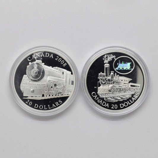Pair of 2001 & 2008 Canadian Locomotives Silver Coins, 2pcs (Coins Only, Scr. Caps)