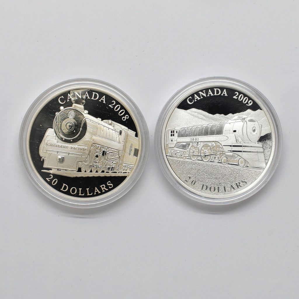 Pair of 2008 & 2009 Great Canadian Locomotives Silver, 2pcs (No Tax) Coins Only, Issues