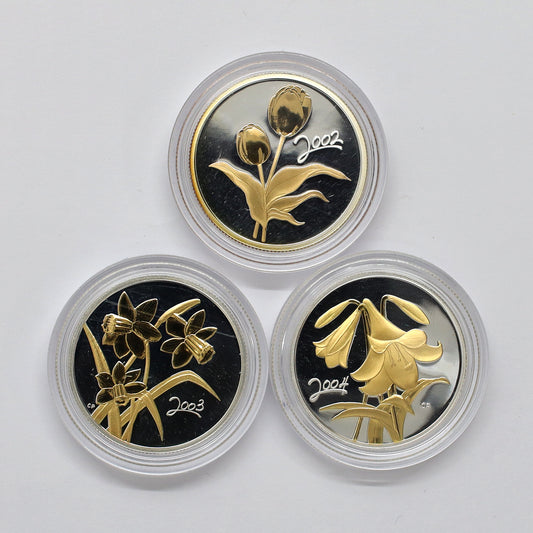 Lot of 3x 2002-2004 Canadian Floral Sterling Silver Coins, 3pcs (Coins Only, Issues)