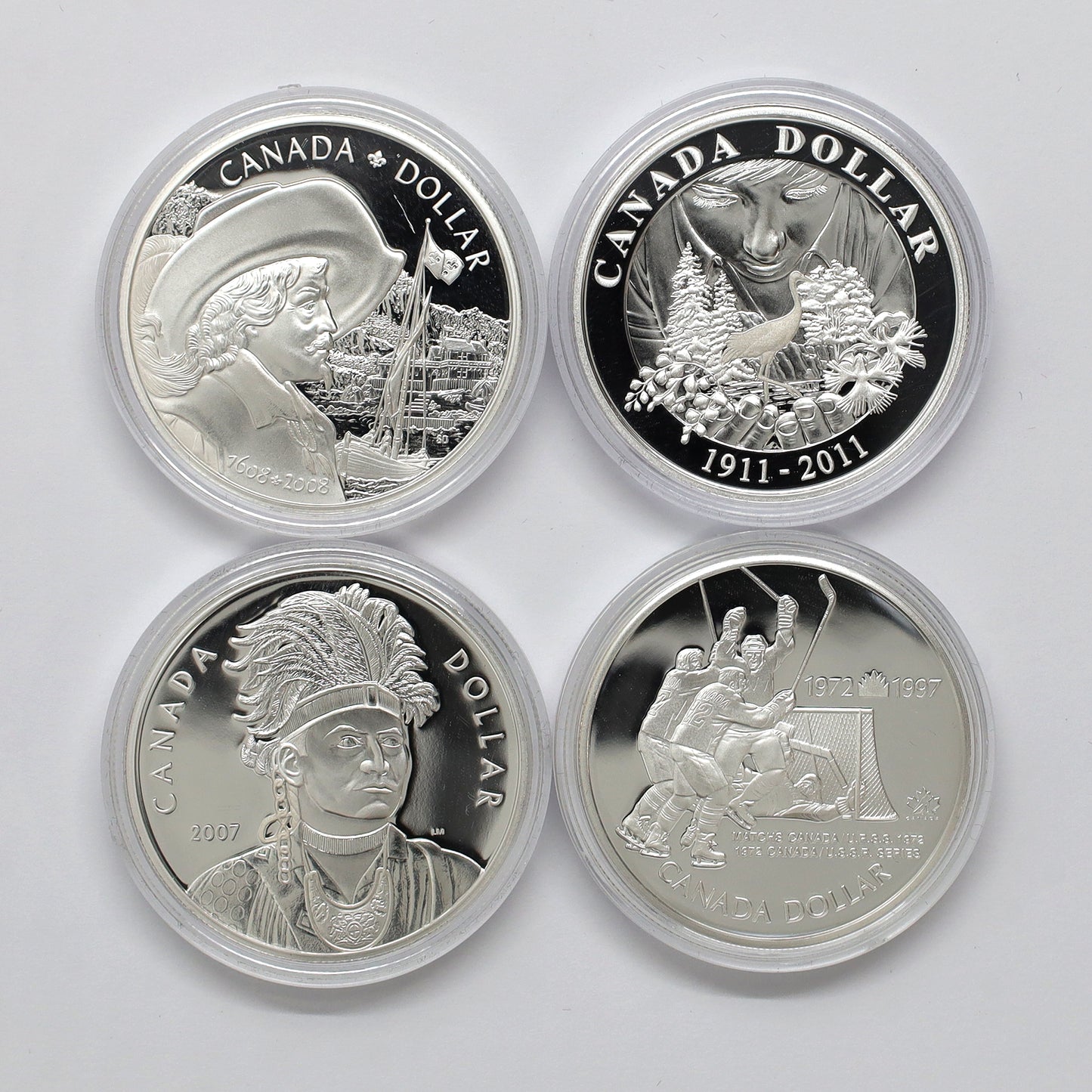 Lot of 4x 1997-2011 Royal Canadian Mint Proof Silver Dollars, 4pcs (Coin Only, Scr. Caps)
