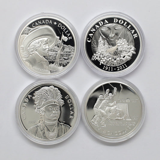 Lot of 4x 1997-2011 Royal Canadian Mint Proof Silver Dollars, 4pcs (Coin Only, Scr. Caps)