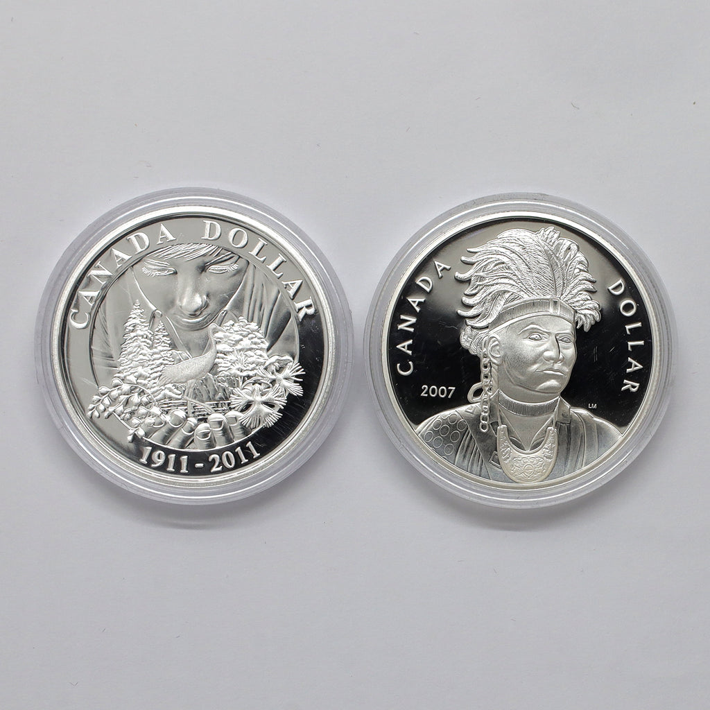 Pair of 2007 & 2011 Canada Proof Sterling Silver Dollars, 2pcs (Coins Only, Scr. Caps)