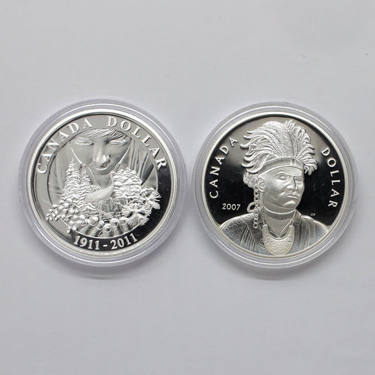 Pair of 2007 & 2011 Canada Proof Sterling Silver Dollars, 2pcs (Coins Only, Scr. Caps)