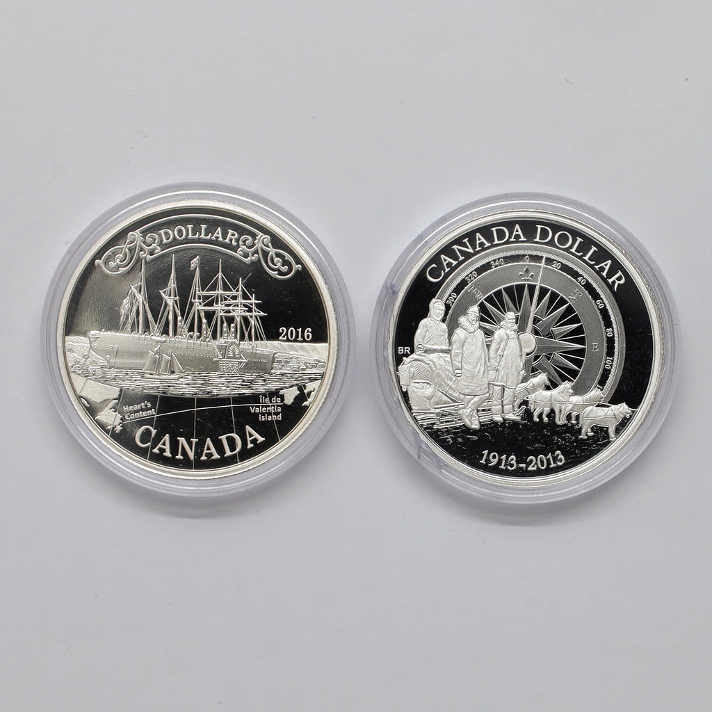Pair of 2013 & 2016 Canada Proof .999 Silver Dollars, 2pcs (No Tax) Coins Only, Scr. Caps