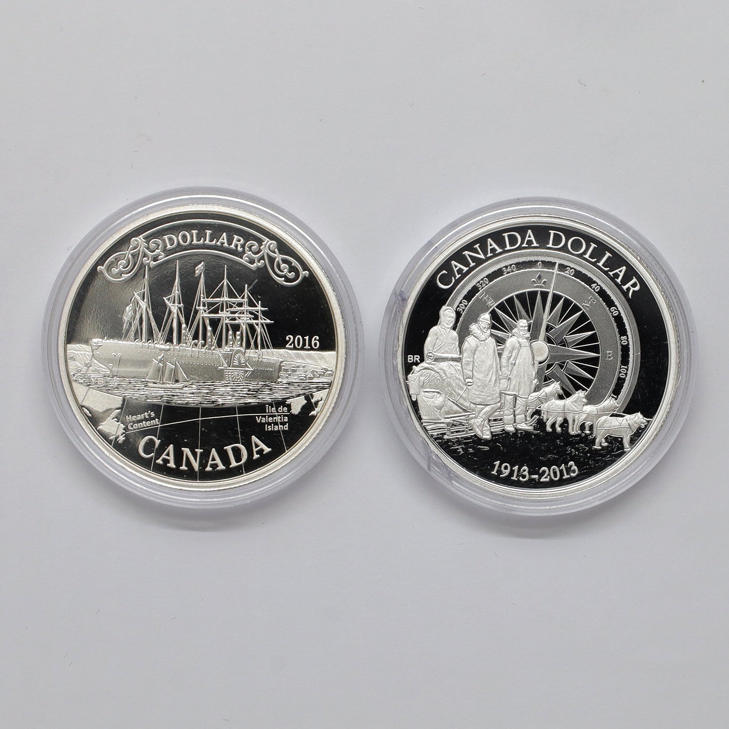 Pair of 2013 & 2016 Canada Proof .999 Silver Dollars, 2pcs (No Tax) Coins Only, Scr. Caps