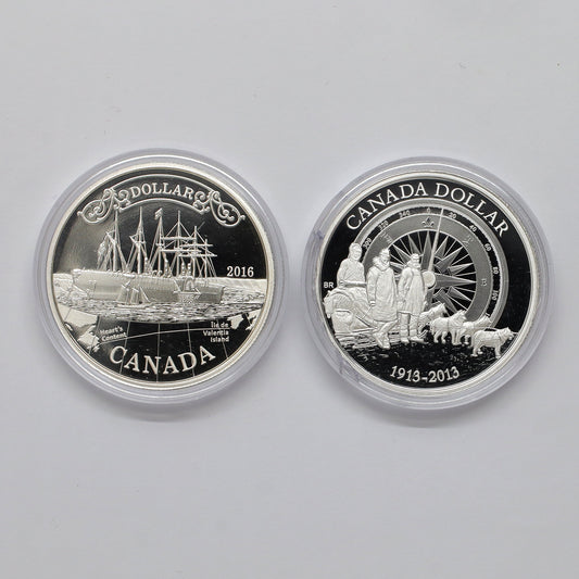 Pair of 2013 & 2016 Canada Proof .999 Silver Dollars, 2pcs (No Tax) Coins Only, Scr. Caps
