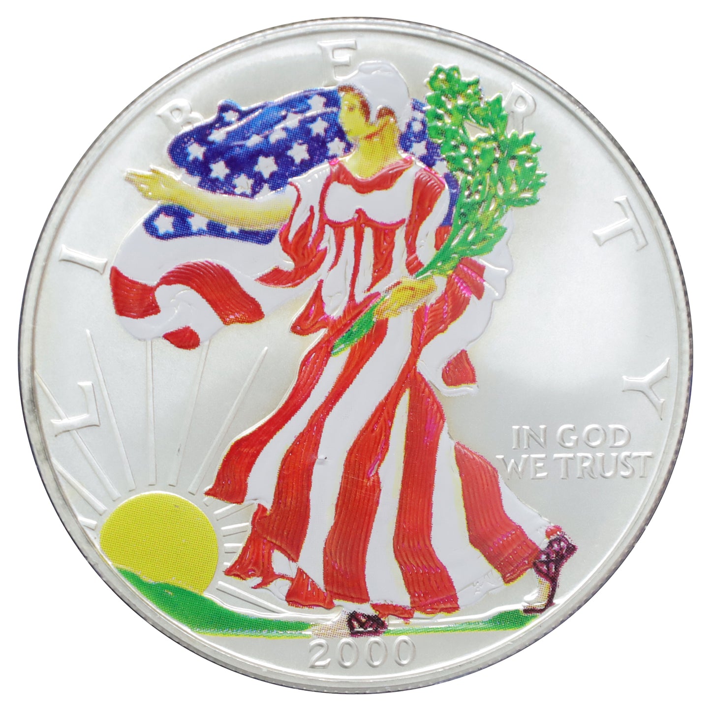 2000 USA $1 American Eagle Colourized Millennium 1oz. Fine Silver Coin in Folder (No Tax)