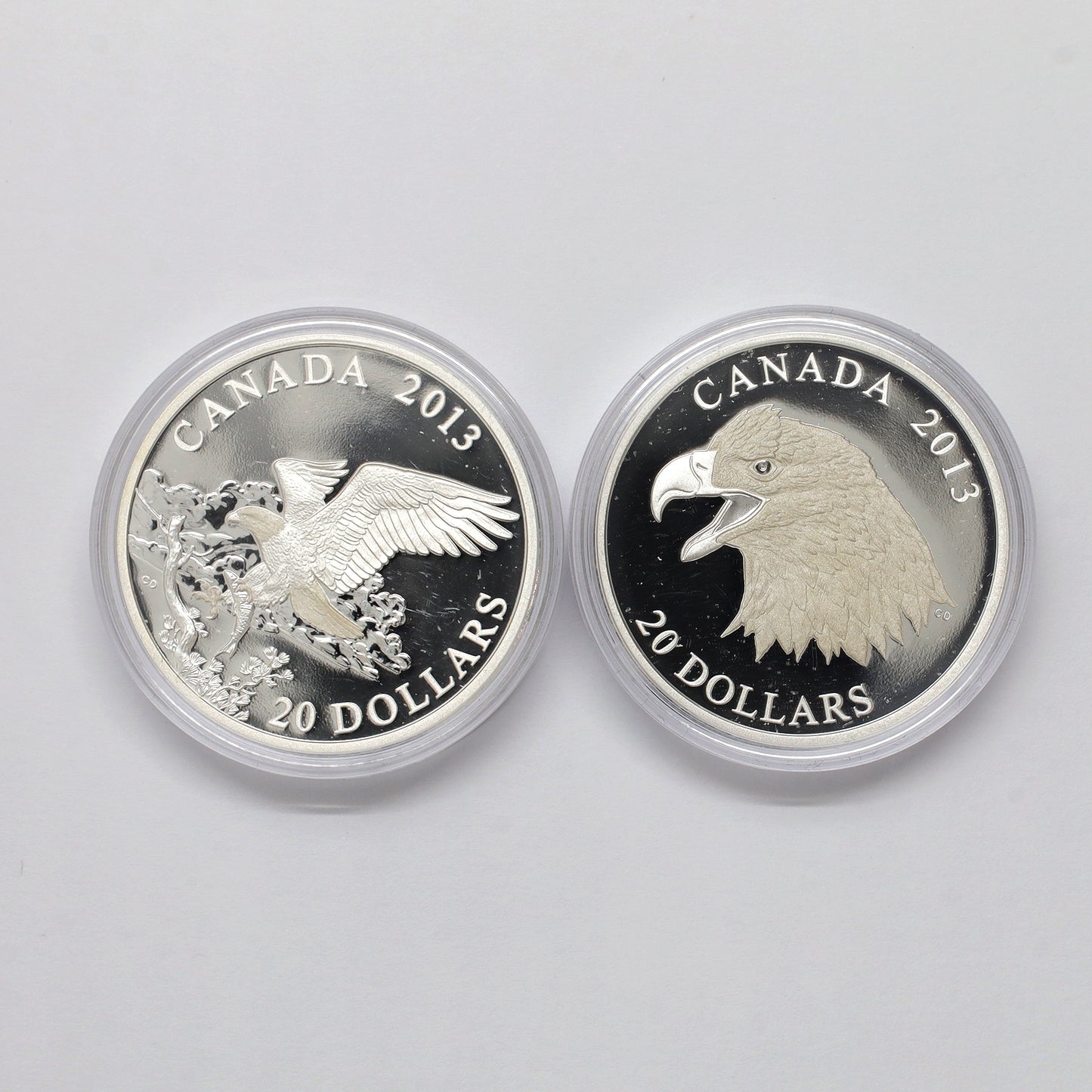 Pair of 2013 Canada $20 Bald Eagle Fine Silver Coins, 2pcs (No Tax) Coins Only, Issues