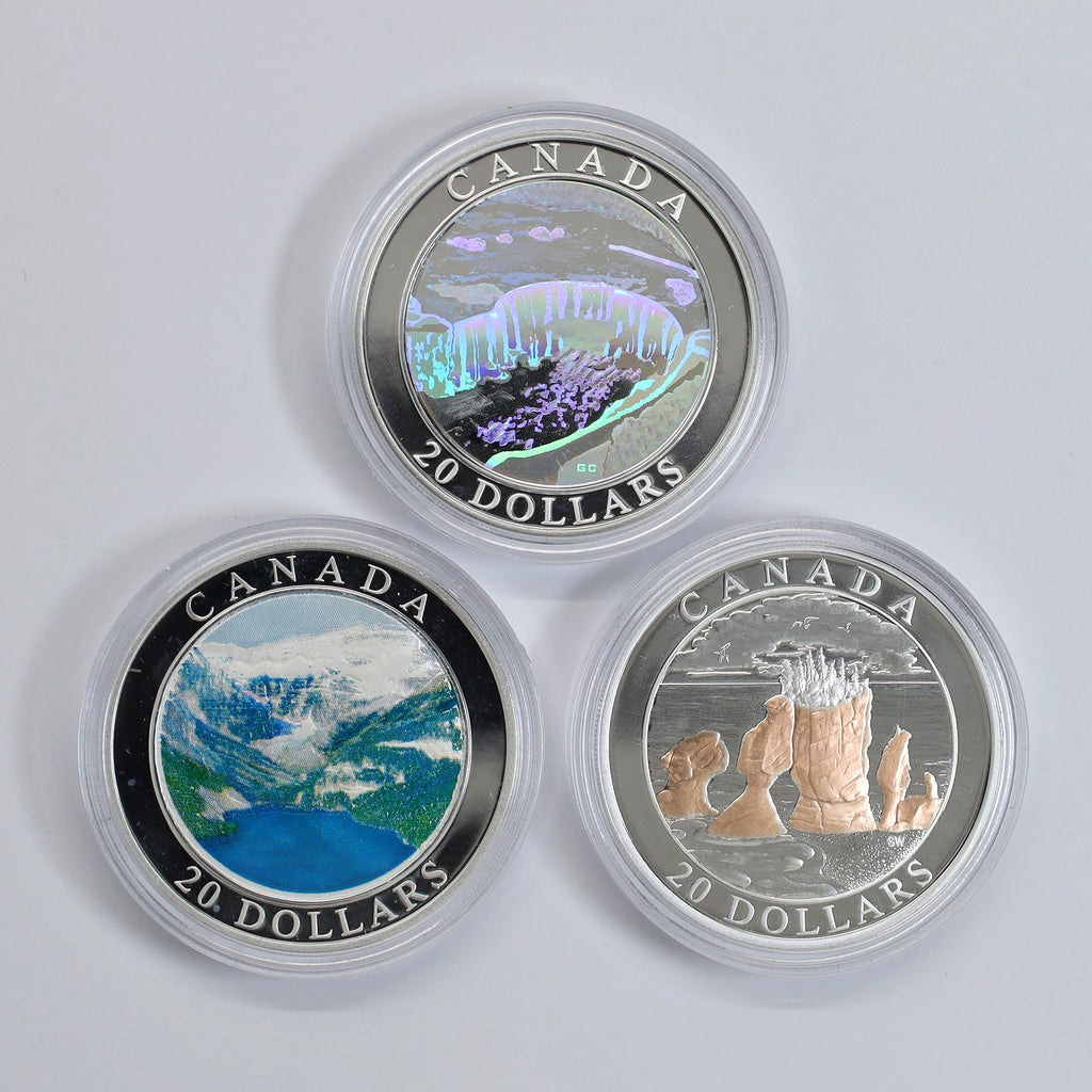 Lot of 3x 2003-2004 Canada $20 Natural Wonders Silver, 3pcs (No Tax) Coins Only, Issues