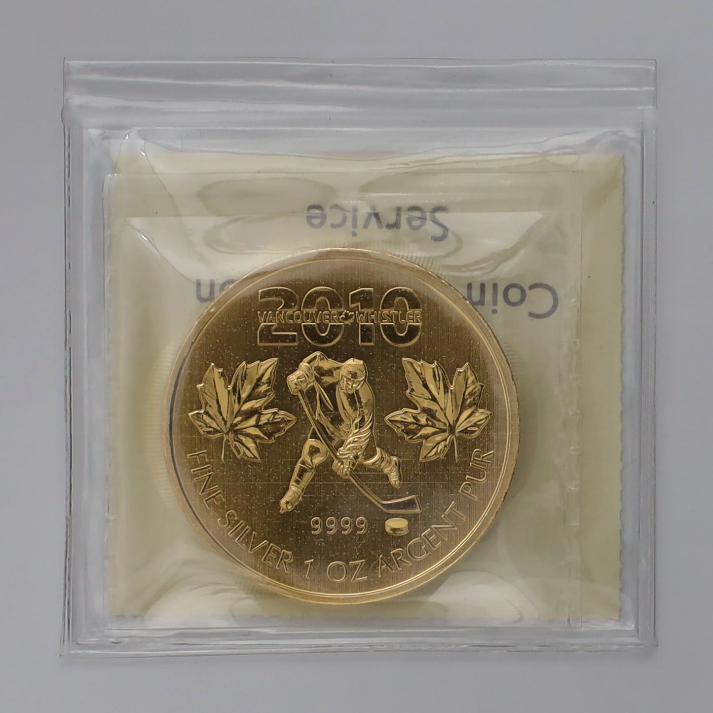 2010 Canada $5 Olympic Hockey Gold Plated Silver ICCS Certified MS67 (No Tax)