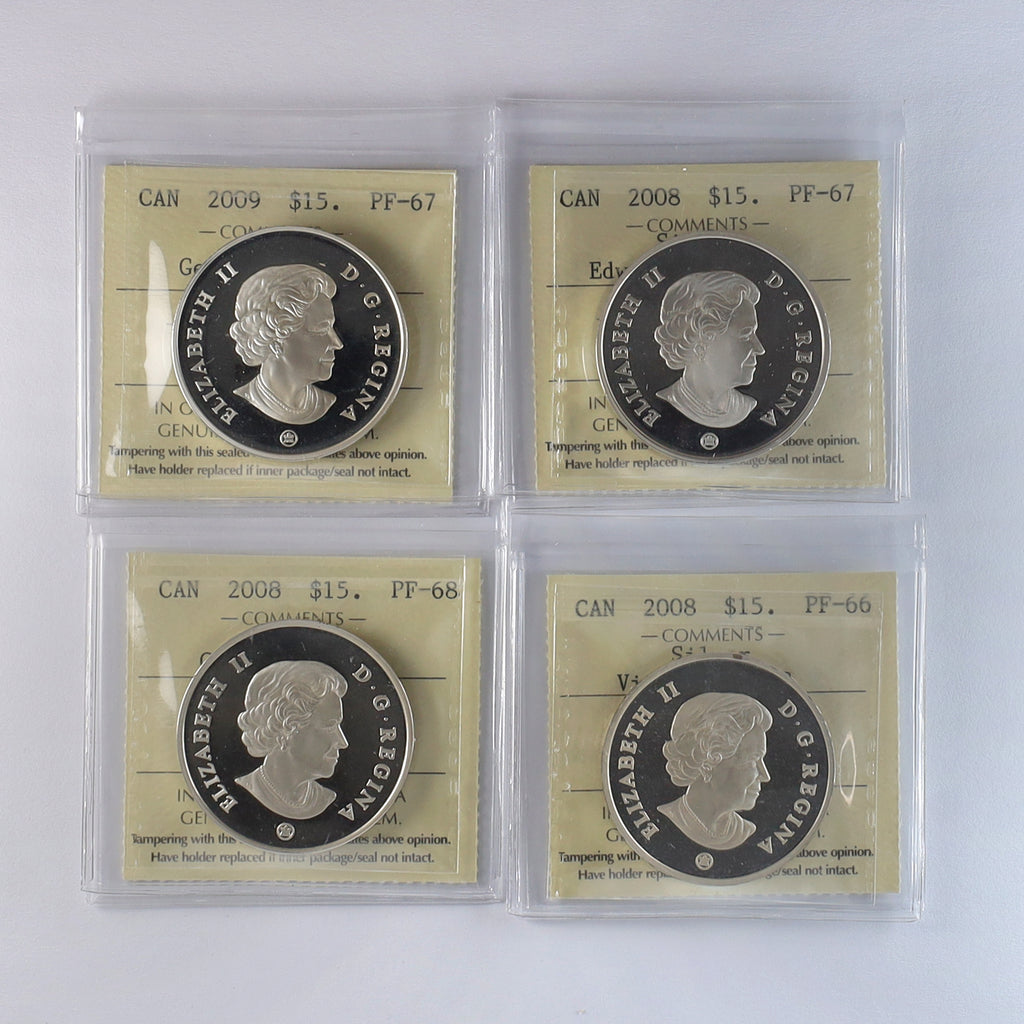 Lot of 4x 2008-9 Canada $15 Vignettes of Royalty .925 Silver ICCS PF66 to PF68 UHC, 4pcs