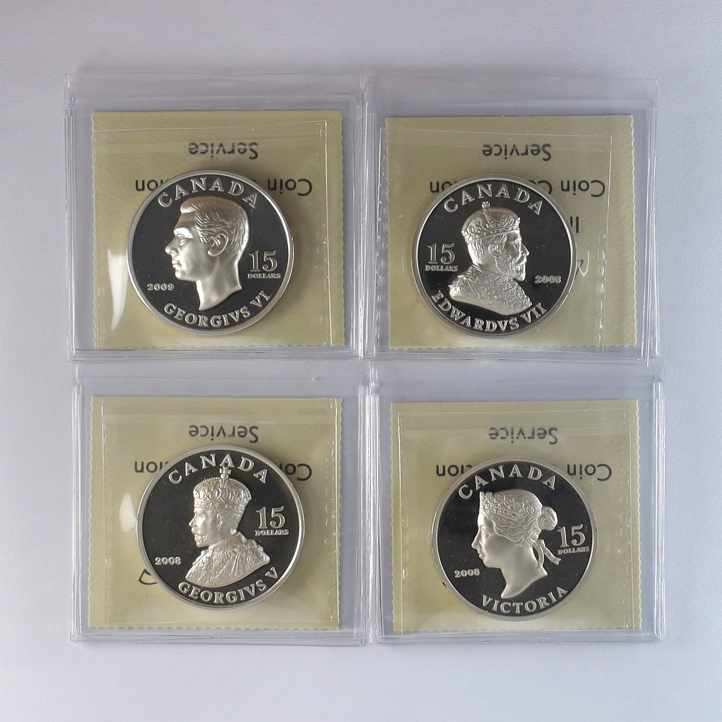 Lot of 4x 2008-9 Canada $15 Vignettes of Royalty .925 Silver ICCS PF66 to PF68 UHC, 4pcs