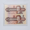 1986 $2 Replacement Uncut Sheet of 2 Notes, Bonin-Thiessen, BRX, in Case