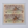 1986 $2 Replacement Uncut Sheet of 2 Notes, Bonin-Thiessen, BRX, in Case