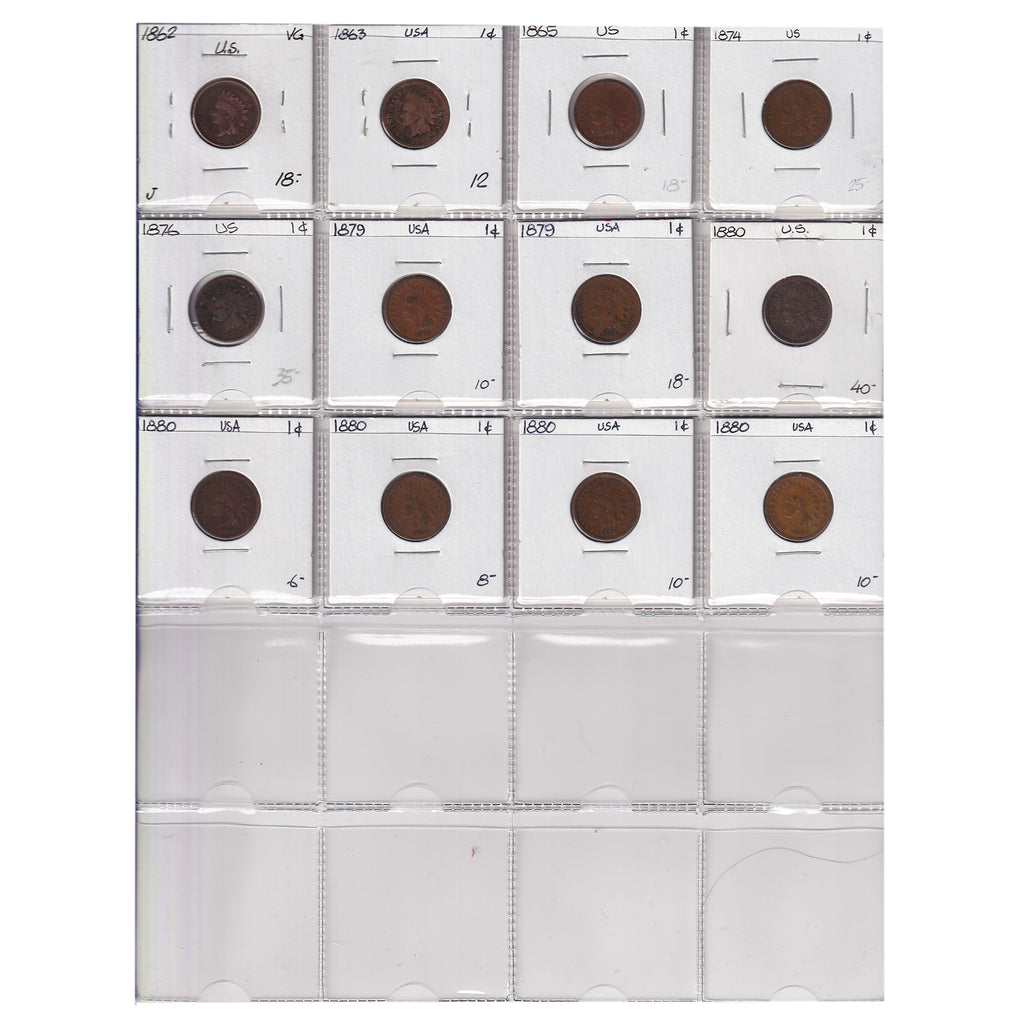 Group Lot of 12x 1862-1880 USA Cents, 12pcs