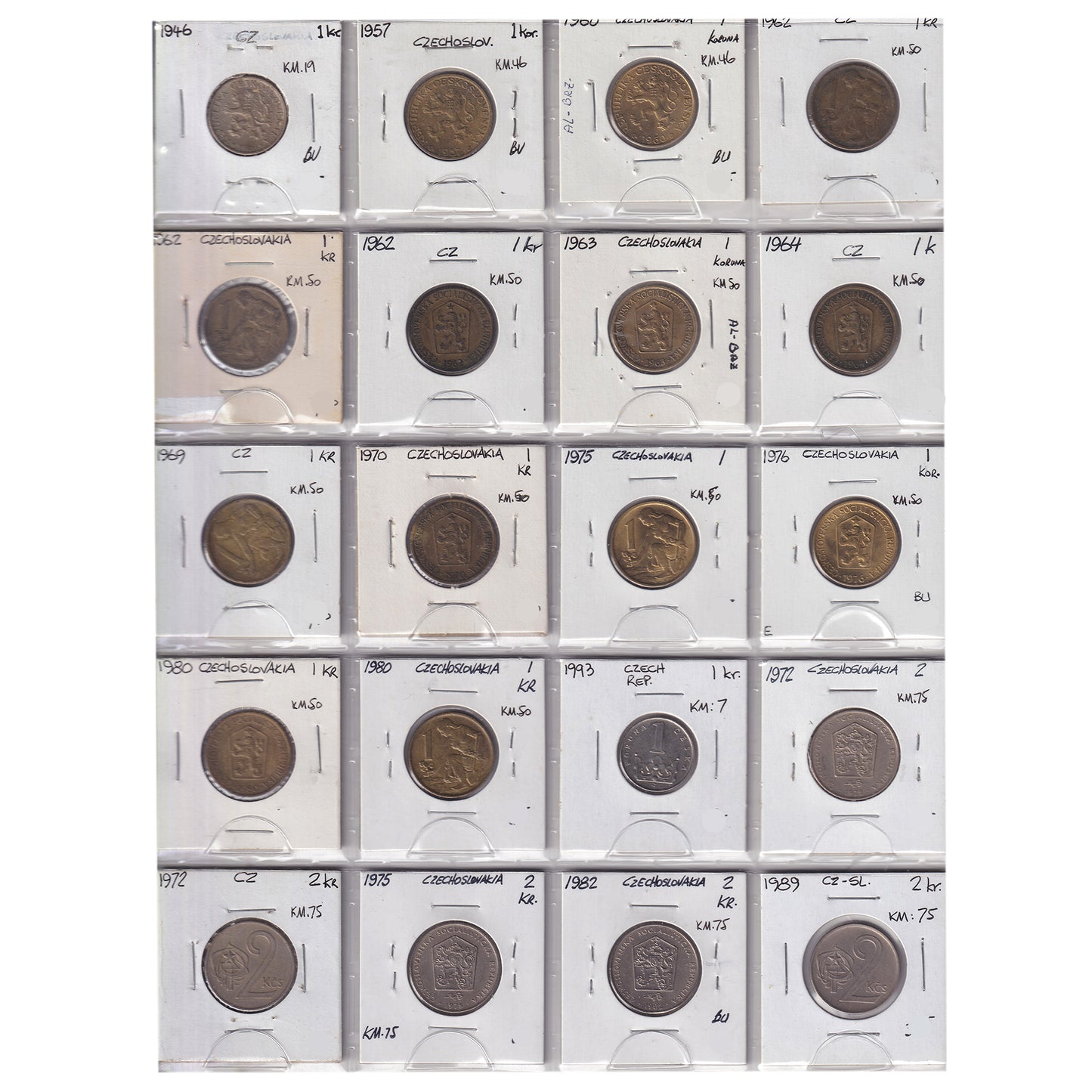 Group Lot of 23x 1946-1993 Czech Decimal, Various Denominations, 23pcs