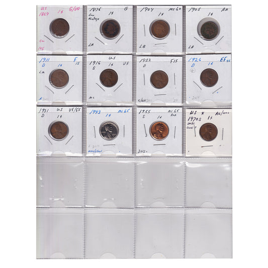 Group Lot of 12x 1869-1970 USA Cents, 12pcs