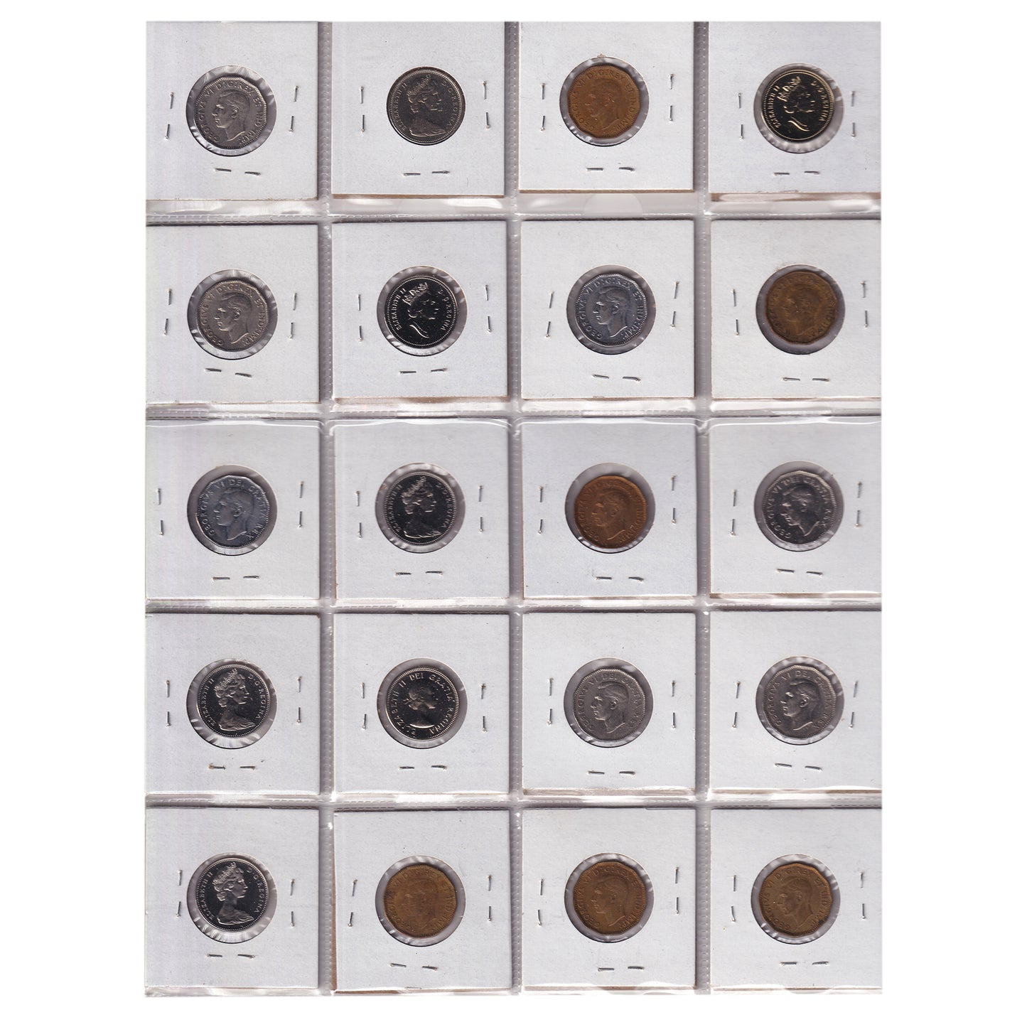 Group Lot of 20x 1943-1993 Canada 5-cents, Circ. To PL, 20pcs