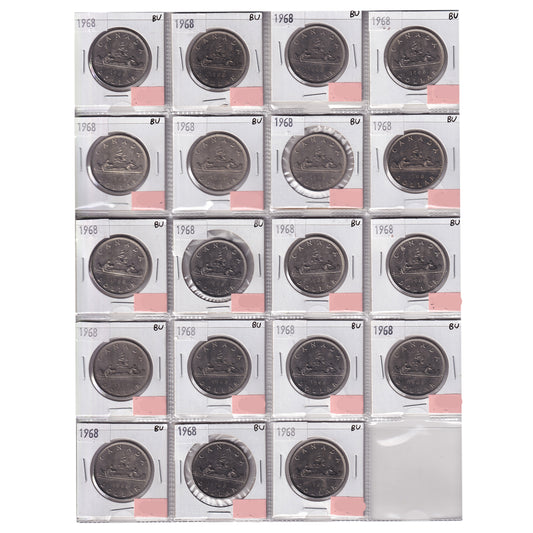 Group Lot of 19x 1968 Canada Nickel Dollars, All BU, 19pcs