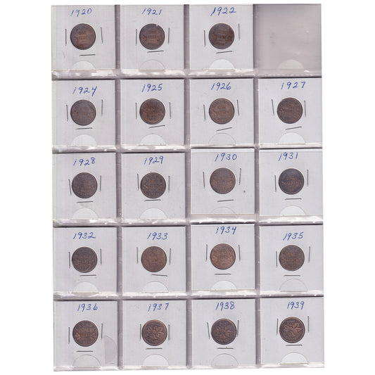 Group Lot of 59x 1920-1975 Canada 1-cents, 59pcs