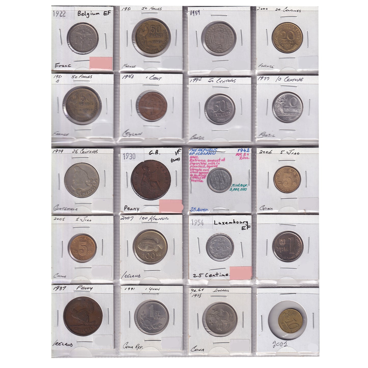 Group Lot of 60x 1896-2010 World Coins, Assorted Countries & Denominations, 60pcs