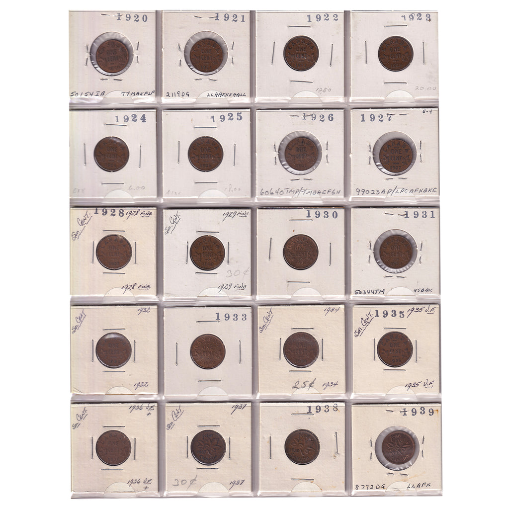 Group Lot of 60x 1920-1978 Canada 1-cents, General Circulated Quality, 60pcs