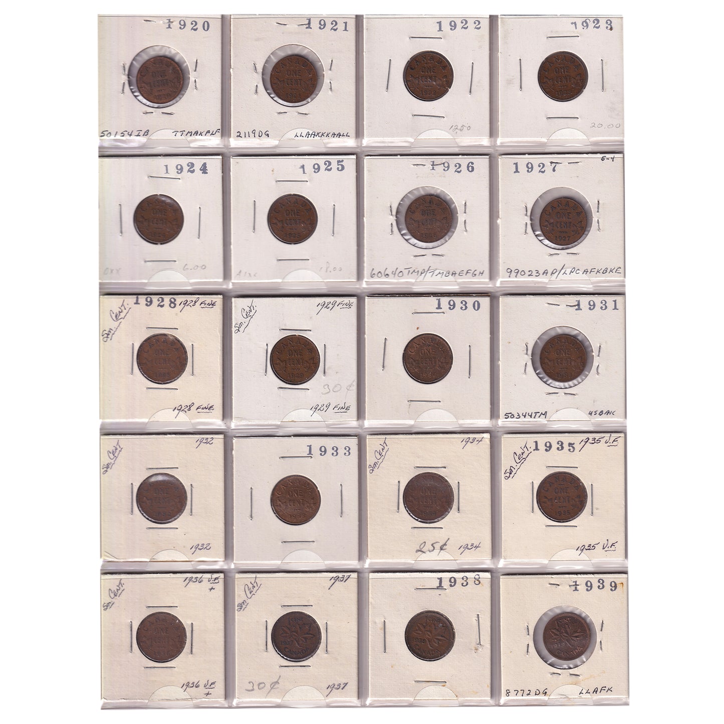 Group Lot of 60x 1920-1978 Canada 1-cents, General Circulated Quality, 60pcs