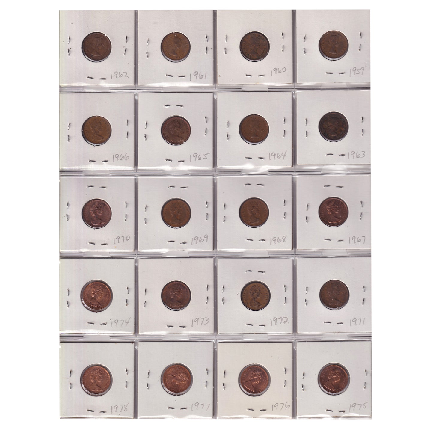 Group Lot of 60x 1920-1978 Canada 1-cents, General Circulated Quality, 60pcs