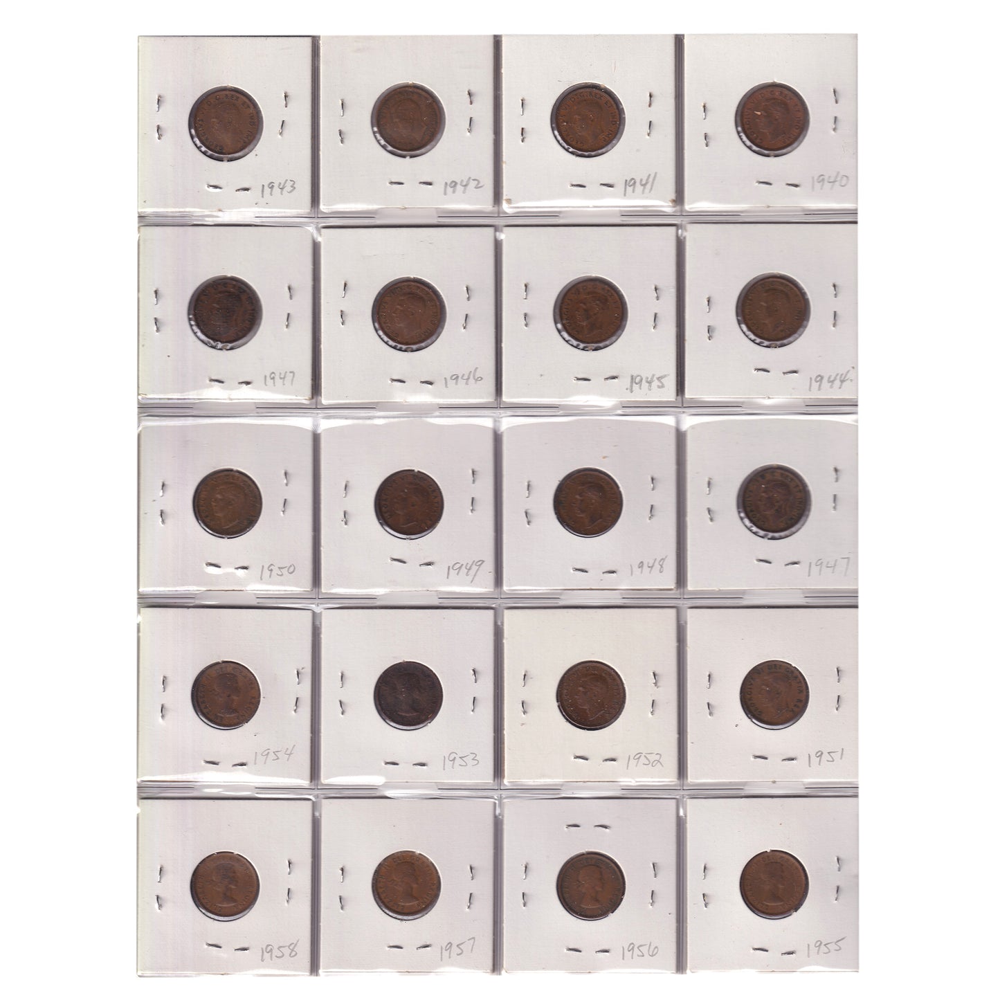 Group Lot of 60x 1920-1978 Canada 1-cents, General Circulated Quality, 60pcs