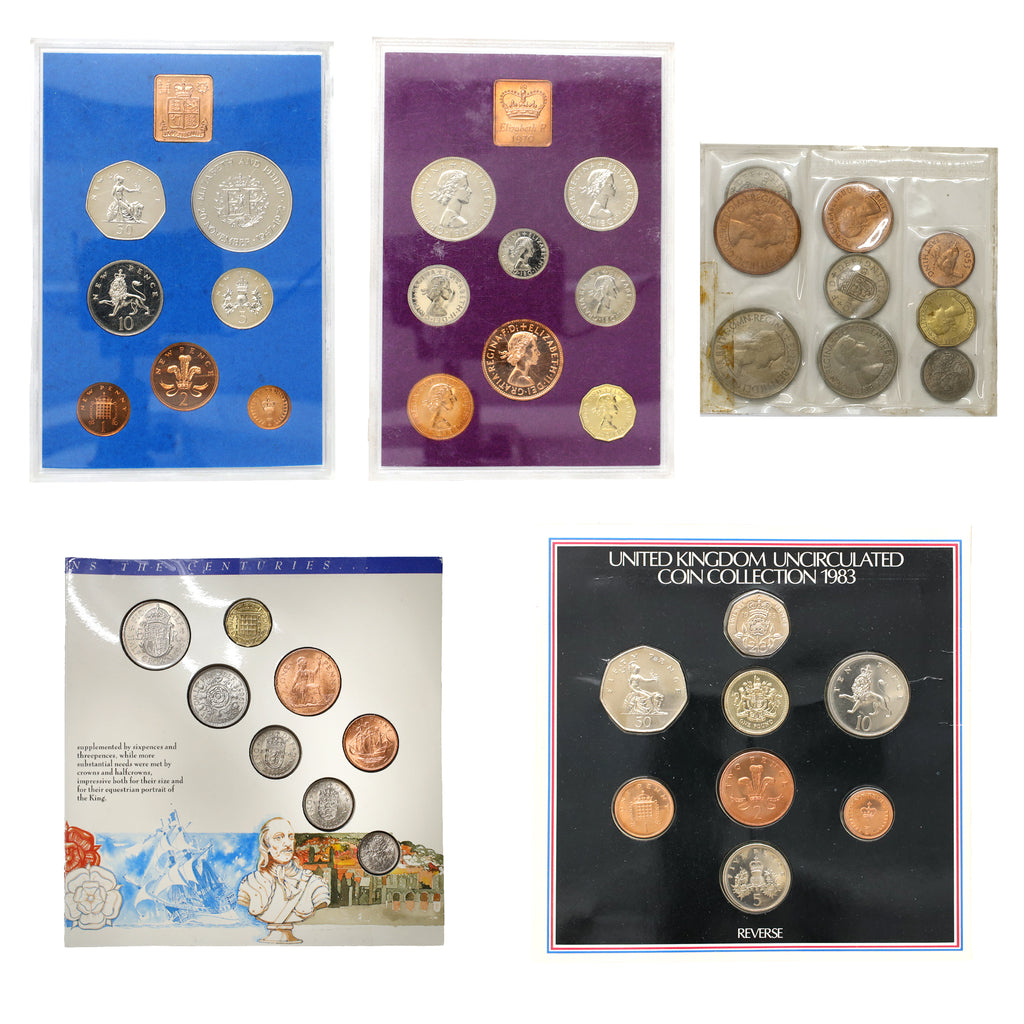 Lot of 5x 1953-1983 United Kingdom Mint Sets, 5pcs (wear & tear)
