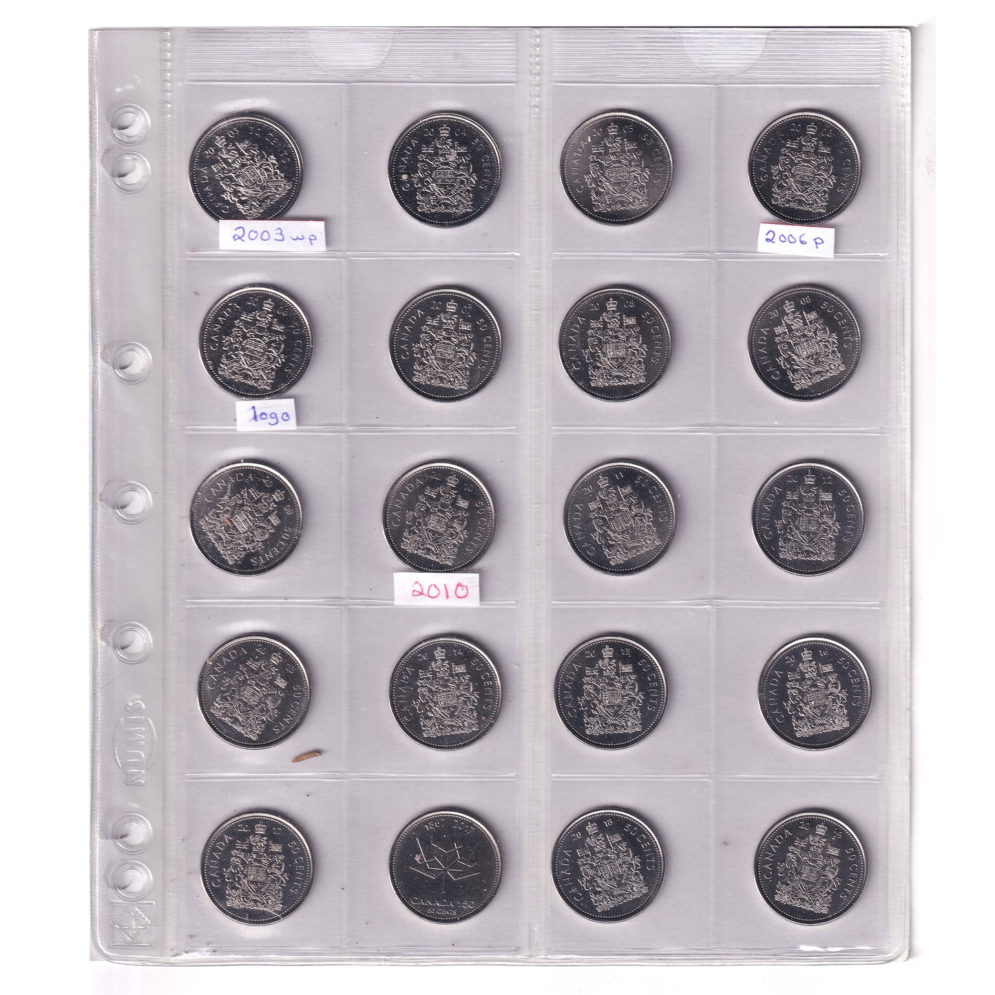Estate Lot of 62x 1960-2025 Canada 50-cents in CDNCoin.com Album