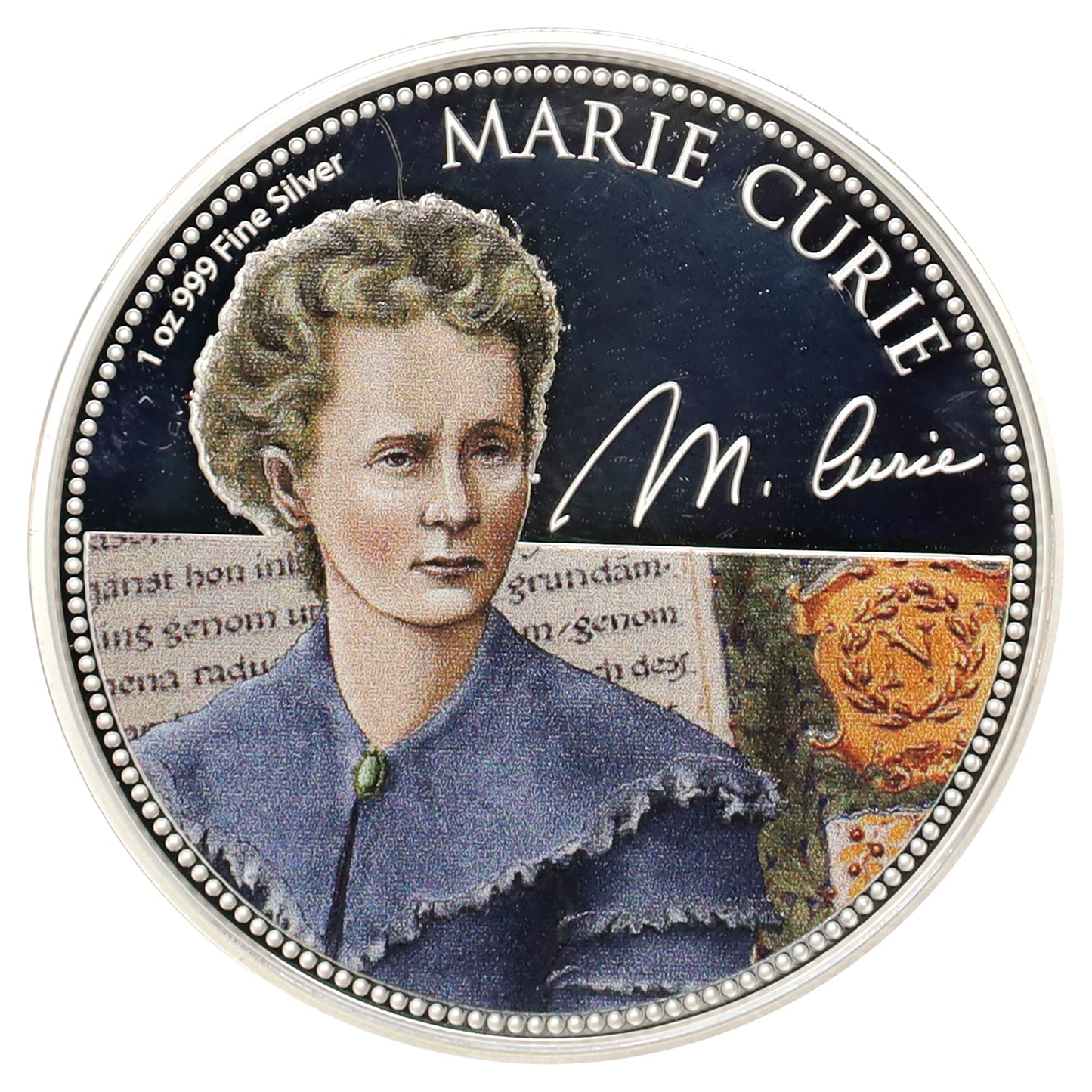 2022 Niue $2 Women in History: Marie Curie 1oz. Fine Silver Coin (No Tax) scuffed cap.