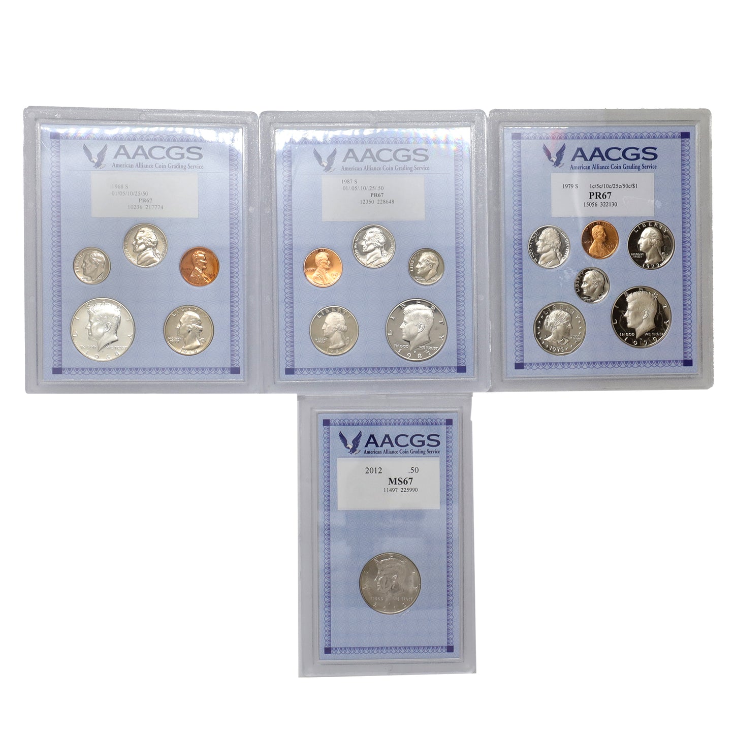 Lot of 4x 1968-2012 USA Decimal AACGS Certified PR67 & MS67, 4pcs (cracked case)