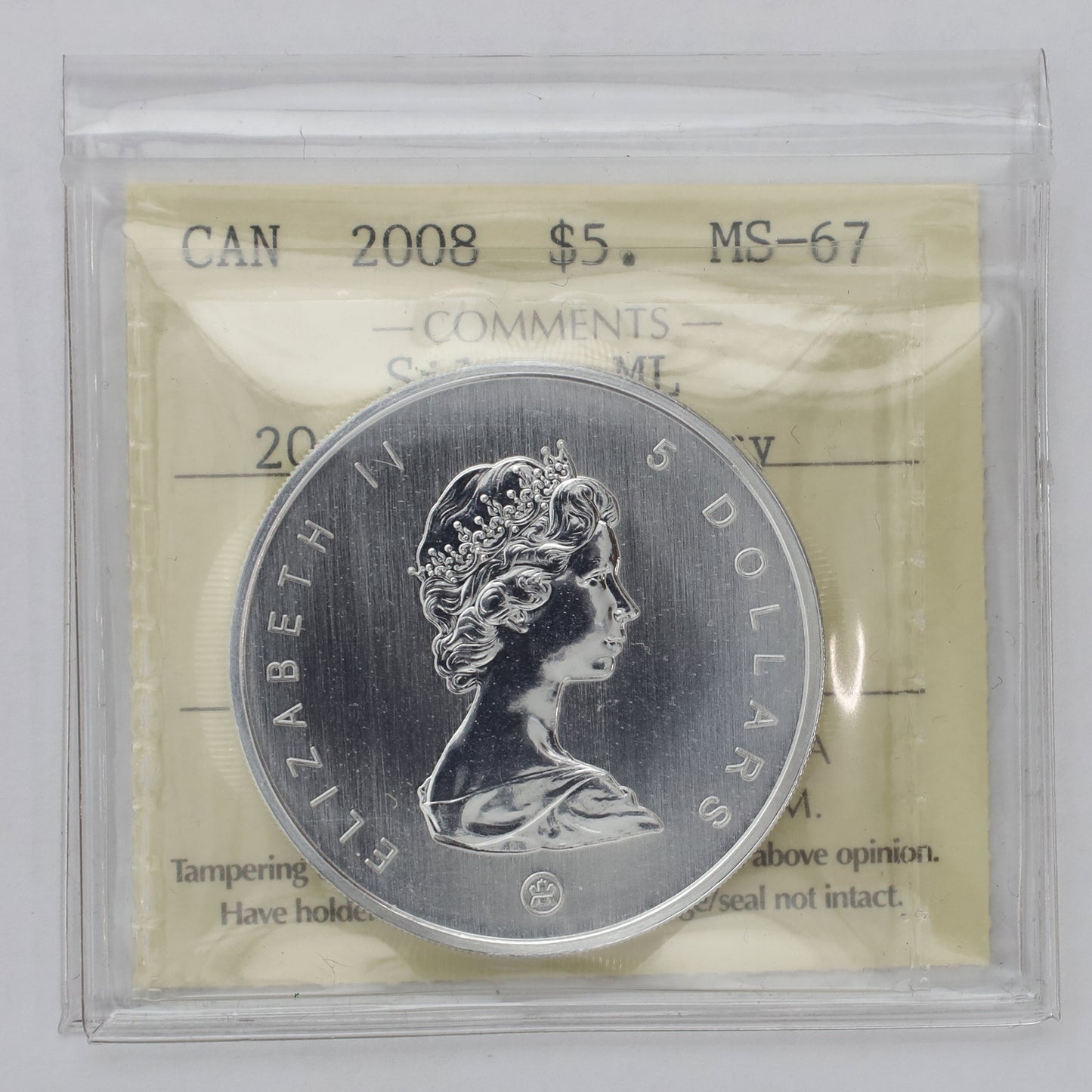 2008 Canada $5 20th Anniversary of the Silver Maple Leaf ICCS Certified MS67 (No Tax)