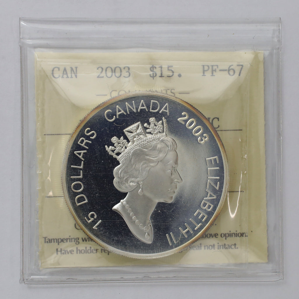2003 Canada $15 Year of the Ram Sterling Silver & Gold Plated ICCS Certified PF67 UHC