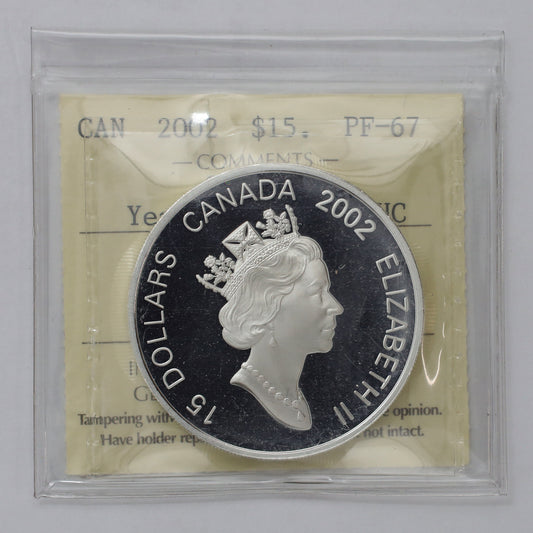 2002 Canada $15 Year of the Horse Sterling Silver & Gold Plated ICCS Certified PF67 UHC