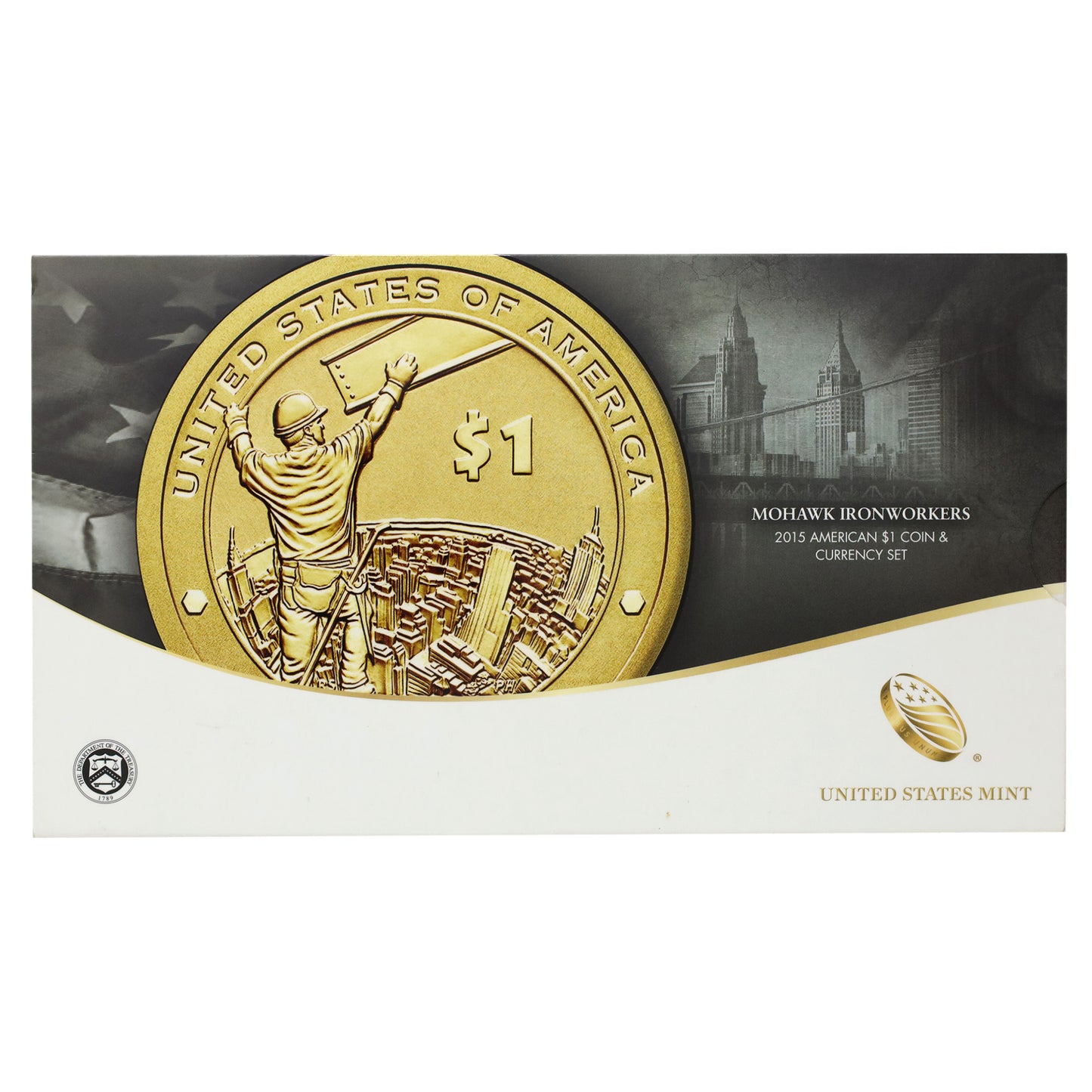 2015 USA $1 Mohawk Ironworkers Commemorative Coin & Currency Set (light wear)