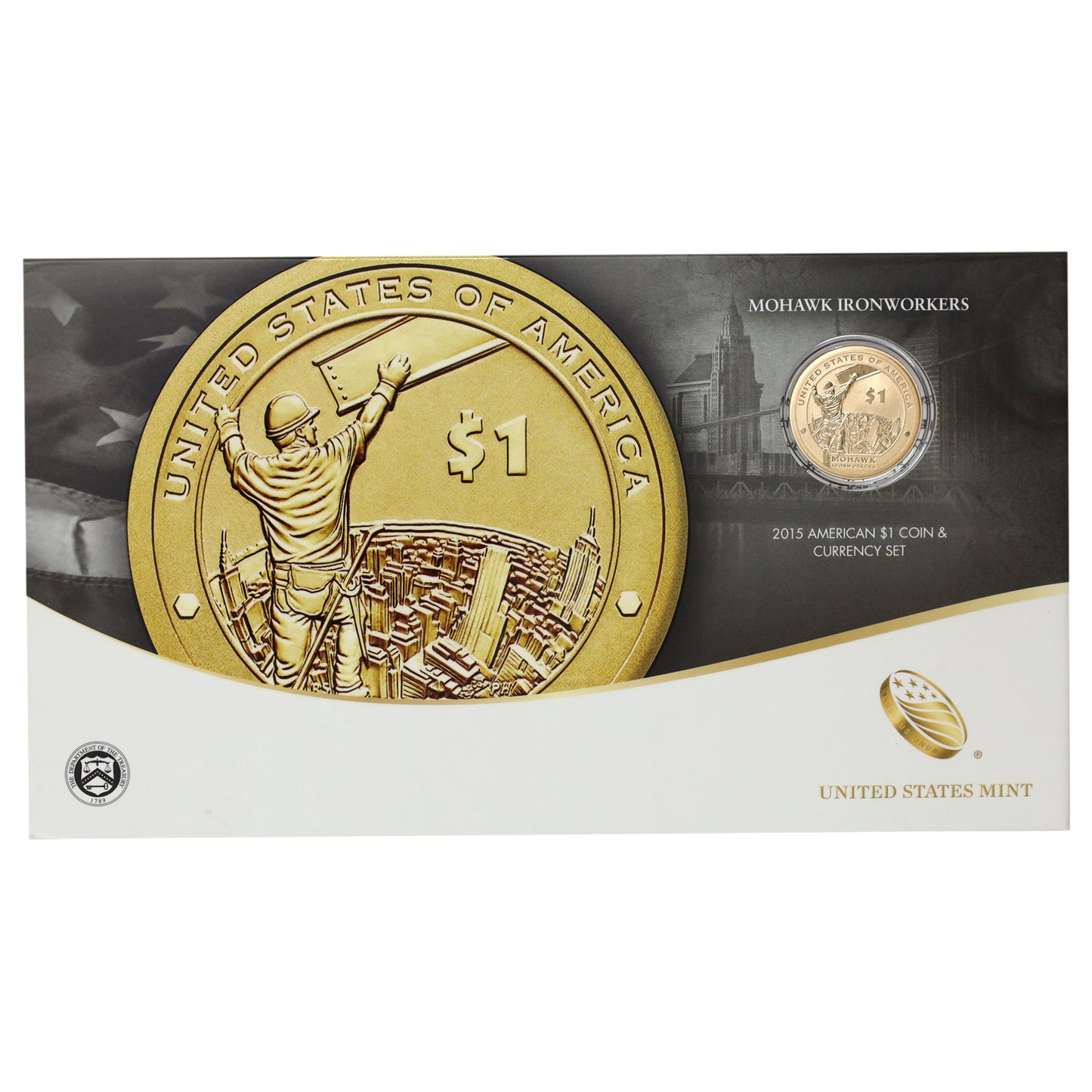 2015 USA $1 Mohawk Ironworkers Commemorative Coin & Currency Set (light wear)
