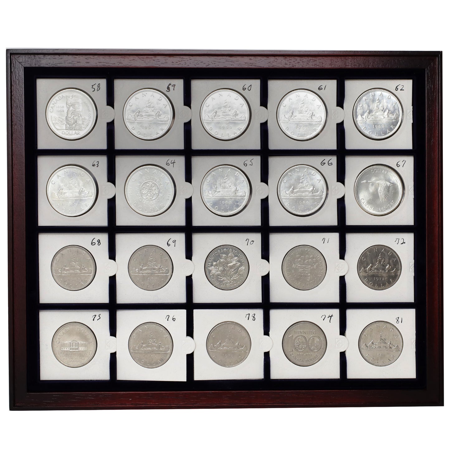 Estate Lot of 62x 1958-2009 Canada Dollars in Wooden Lighthouse Case