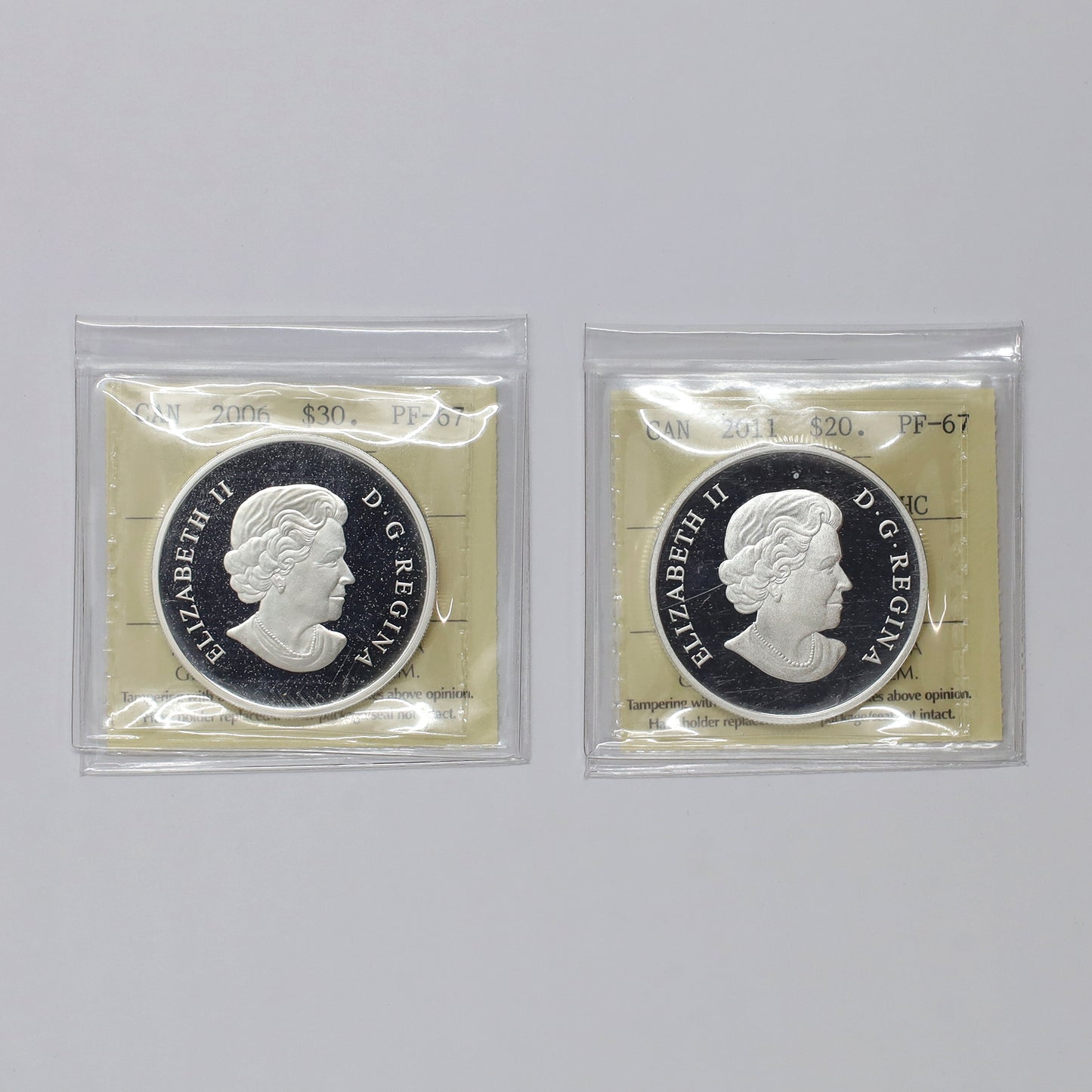 Pair of 2006 & 2011 Canada $20 & $30 Winter Sterling Silver Coins ICCS Certified PF67 UHC