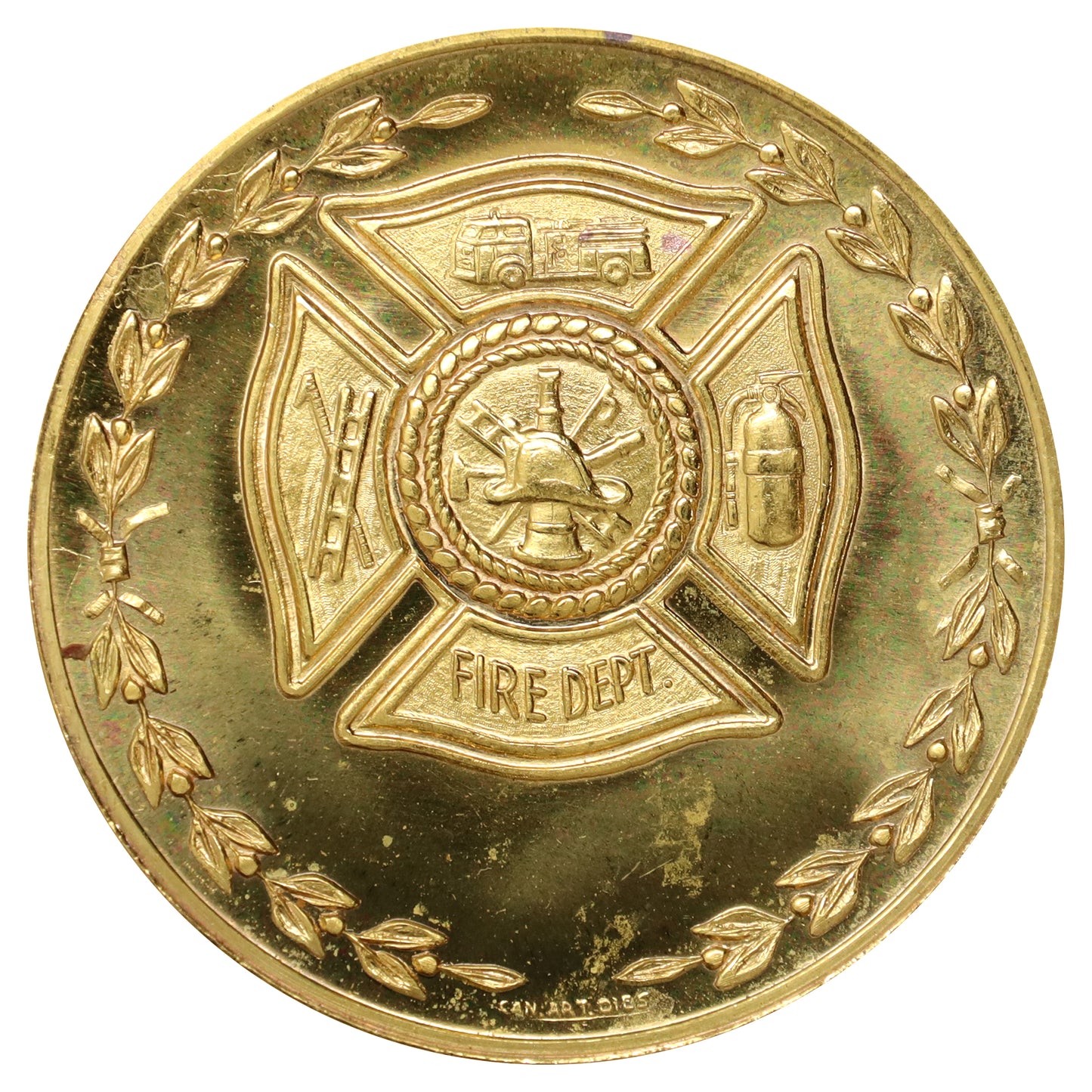 Gold-Plated Fire Fighter Medallion, "His Service to Mankind"