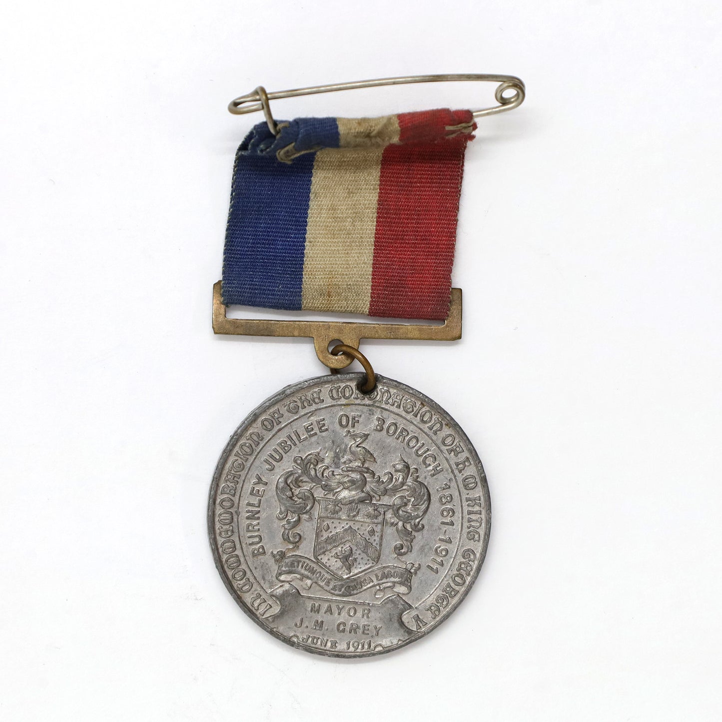 1911 Borough of Burnley Jubilee / King George V Coronation Medal with Ribbon