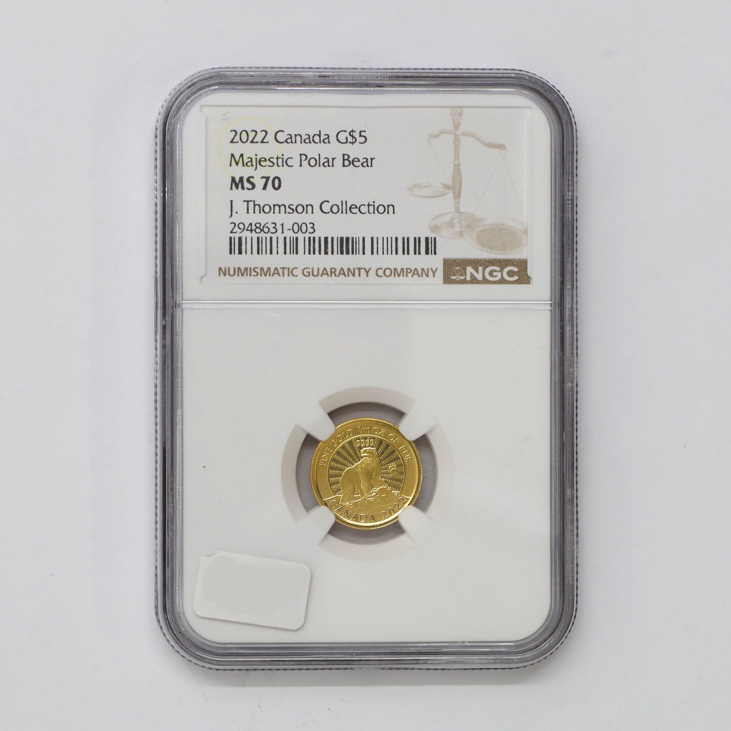 2022 Canada $5 1/10oz. Majestic Polar Bear .999 Gold NGC Certified MS70 (No Tax)