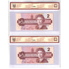 Pair of BC-55cA-i 1986 Canada $2 Notes, B-T, Replacement, EBX, BCS Cert. UNC62, 2pcs