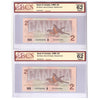 Pair of BC-55cA-i 1986 Canada $2 Notes, B-T, Replacement, EBX, BCS Cert. UNC62, 2pcs