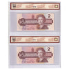 Pair of BC-55c 1986 Canada $2 Notes, B-T, Changeover, CBH, BCS Cert. CUNC63 & 64, 2pcs