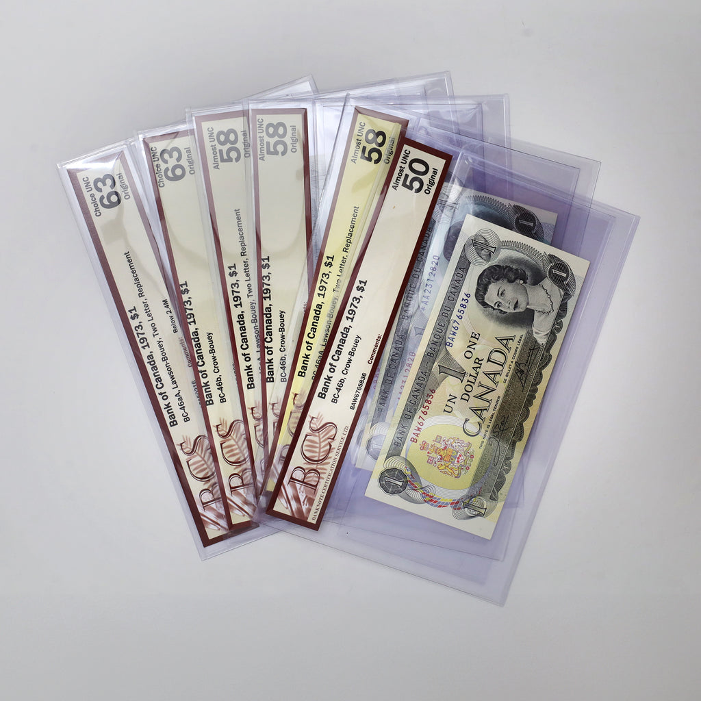 Lot of 6x 1973 Canada $1 Notes, Various Signatures, BCS Certified AU50 to CUNC63, 6pcs