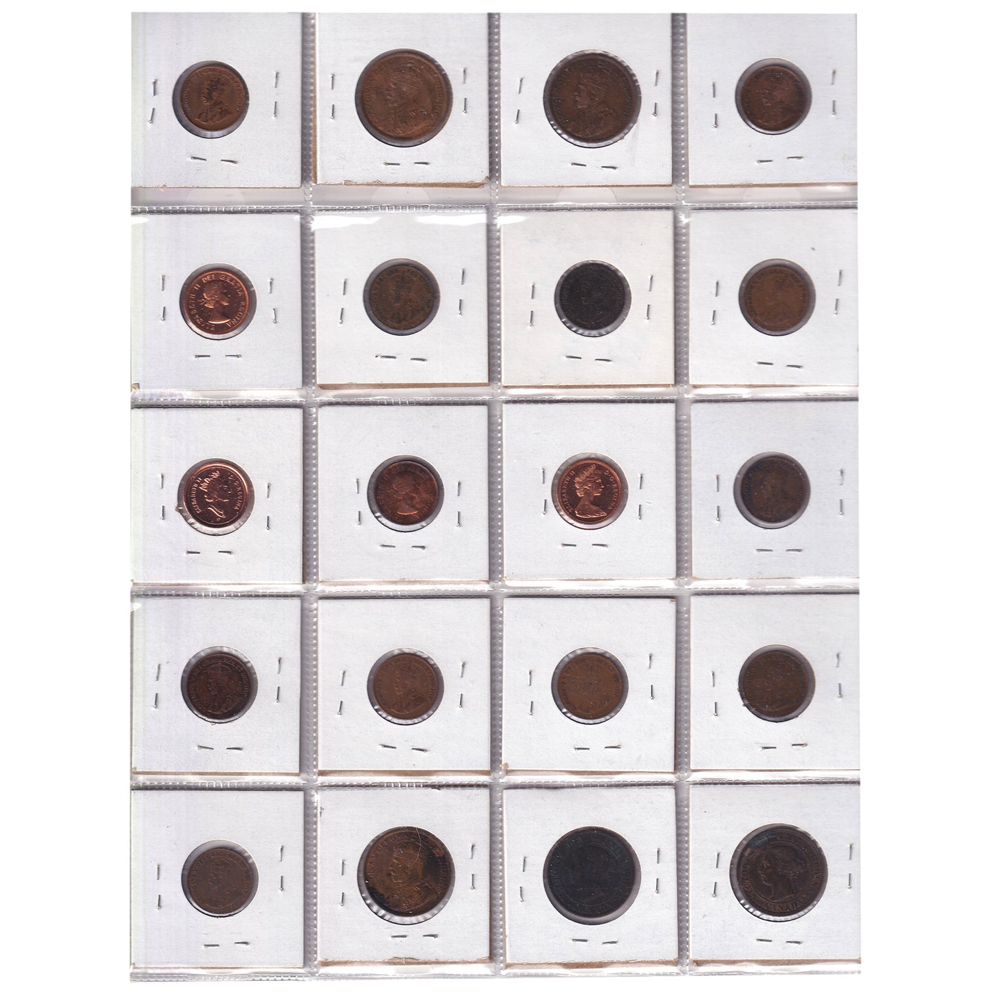 Group Lot of 20x 1859-2001 Canada 1-cents, VG to PL, 20pcs