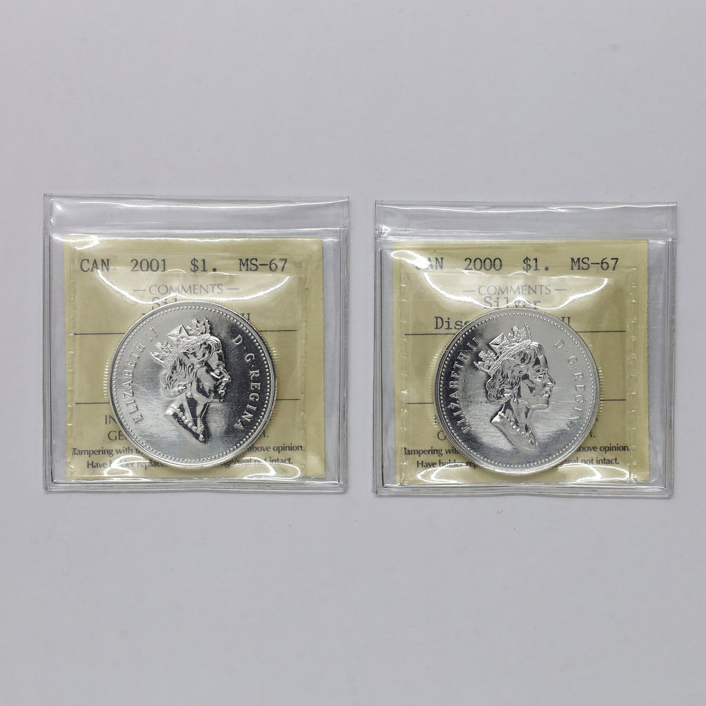 Pair of 2000 & 2001 RCM Sterling Silver Coins ICCS Certified MS67, 2pcs