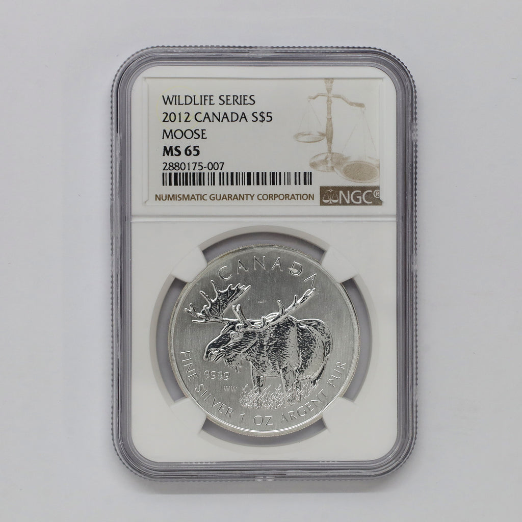 2012 Canada $5 Wildlife Series: Moose 1 oz. .9999 Silver NGC Certified MS65 (No Tax)